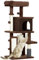 PawHut Arbre à chat avec plateformes, poteau avec brosse, boules suspendues et coussinet à gratter Marron 104 cm
