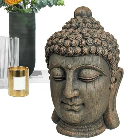 Ungtyb Classic Design Buddha Statue Decor, Buddha Heads Sculpture Collectible, Resin Buddha Statue, Religious Buddhas Figurine for Home, Meditation, Indoor, Decoration, Wood Color