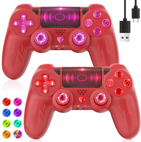 TURPOW Wireless Controller for PS4 LED, Dual Motor Vibration 6-Axis Sensor with LED RGB, für PS-3/PS-4/Slim/Pro/PC/S-witch-2 Pack