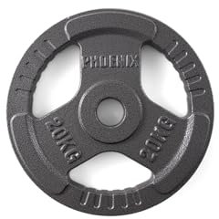 Phoenix Fitness Cast Iron Olympic Weight Plates - 2-Inch Free Weight Plate for Barbell Dumbbell Bars, Weightlifting & Strength Training at Home Gym - Single, 20kg