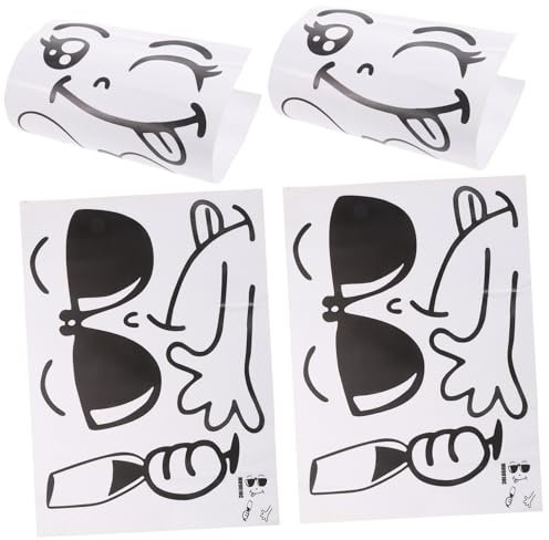 SHOWERORO 4sheets Funny Facial Wall Sticker PVC Sticker Cute Aesthetic for Home Decor Easy Install and Remove