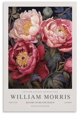 William Morris Vintage-Wandkunst, Pfingstrose, Blumenmuster, Poster, Wanddekoration für Schlafzimmer, Leinwand, Gemälde, Badezimmer, Kunst, Wanddekoration, 30 x 45 cm