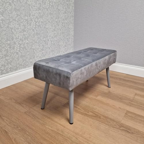 KOSY KOALA Grey Velvet Padded Dining Bench with Metal Legs 90 cm Length, Dining Room Furniture