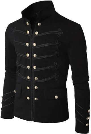 Ruamilyy Giacca medievale da uomo, stile retrò, con colletto alto, stile vintage, steampunk, gotico, guaina da uomo, giacca da steampunk, per feste, carnevale, Halloween, costumi, Nero , XL