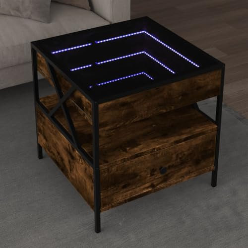 Myheimly Couchtisch, Beistelltisch mit Infinity-LED, Kaffeetisch Sofatisch für Wohnzimmer, Teetisch Wohnzimmertisch Metallfüße Räuchereiche,50 x 50 x 51 cm