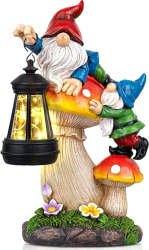 C&Y&G&X Solar Garden Gnome Statue - Waterproof Outdoor Mushroom Decor with Solar Lantern LED Lights for Yard, Lawn, Patio - Ideal Gifts for Mom Grandm