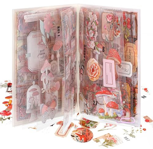 Yuanchu 166 Stück Scrapbooking Aufkleber, Selbstklebend PET Sticker Set Schmetterling Pflanzen Verschiedene Muster Sticker für DIY Zubehör Journaling Kalender Notizbuch Fotoalbum(Rosa)