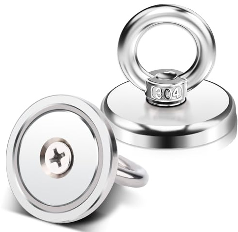 2 Stück 42mm Magnete Stark Magnetfischen, Neodym Magnete Extra Stark Magnet mit Öse Magnet Haken Super Starker Angelmagnet mit Loch für Zuhause, Werkstatt, Schließfächern, Teichbergung