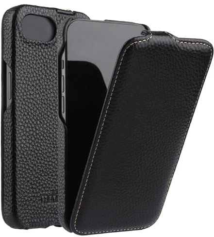 Mobiskin Hülle passend für iPhone 16E (6,1 Zoll), Handyhülle mit beschichtetem Leder, Flip Case kompatibel mit MagSafe, Schutzhülle, Handy-Tasche, Slim Cover, dünn, Schwarz