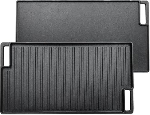 Plancha de hierro fundido,Parrilla hierro fundido reversible,sarten plancha antiadherente para exteriores con 2 asas,plancha para barbacoa apta para estufas de gas,hornos de barbacoa,hornos(46*26cm)