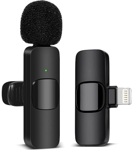 LIUWID Lavalier Mikrofon Wireless,Mit LED Bildschirmanzeige und Ladebox für iPhone/iPad/Type-C Android,Plug & Play, Rauschunterdrückung,2.4GHz Auto Sync, Mini Mikrofon (Schwarz-K9)