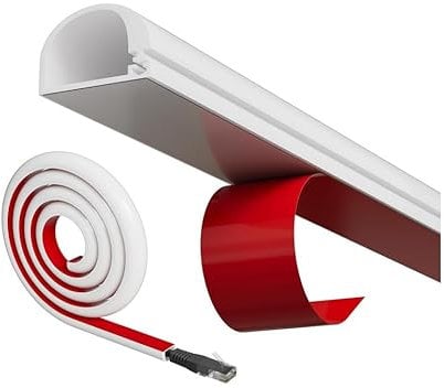 1M Mini Design White Self-Adhesive Cable Trunking for Electric Cables – Flexible Wire Cover to Hide TV and Electrical Cables,Wall-Mounted Conduit Trunking for Cable Management (Single Wire)