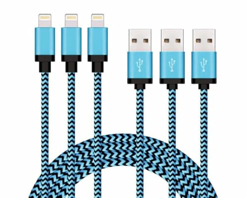 ZISONIX Cable iPhone Nylon Tressé [Lot de 3] Chargeur Rapide Compatible avec XS XR X 8 7 6 6s 5S 5C 5 iPad