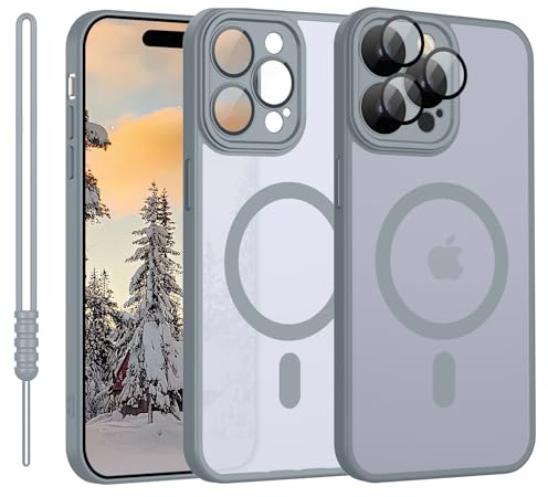 YUANDMI für iPhone 15 Pro Hülle kompatibel mit MagSafe, Handyhülle für iPhone 15 Pro Magnetisch Dünn Matte Touch Kameraschutz, Anti-Gelb rutschfest Kratzfest Schutz Stoßfest Hülle Hell Grau