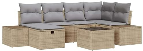 vidaXL Garten-Sofa-Set 7 pcs Beige 55 x 62 x 69 cm Poly Rattan, Moderner modularer Sofa-Set, wetterfestes Lounge-Möbel, entspannender Gartenbereich, Flexible Rattan-Sitze