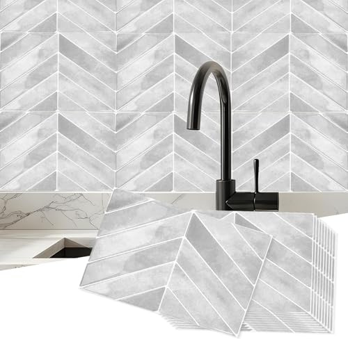 BOYIFEIJIE självhäftande kakel kök badrum 3D kakeldekaler vattentäta väggplattor, kökskakel självhäftande klistra fast badrum (grå, 10 stycken – 29 x 22,9 cm)