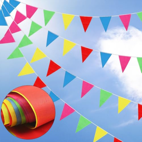 328ft/100M Bunting Banner, Bunting Outdoor Waterproof Reusable Nylon Fabric Pennant Bunting with 200pcs Triangle Flags for Mother‘s Day Garden Festival Birthday Wedding National Day Party Decorations
