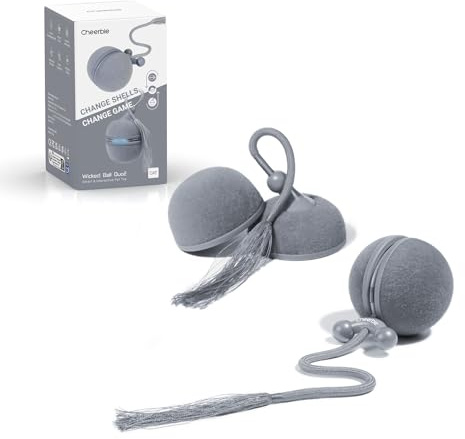 Cheerble 2 in 1 interaktives Katzenspielzeug Elektrisch - Wicked Ball Duo2, Umschaltbarer rollender Katzenball und Kreisel mit 3 Modi & 6 Kombinationen, Zwitschern, LED-Lichtern, Perfektes für Katzen