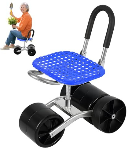 joukares Gartenhocker Mit Rollen, Rollsitz Gartenarbeit, Gartensitz Fahrbar, 360° Drehbarer Gartenwerkzeug Hocker, Arbeitshocker Höhenverstellbar Klappbar, Rollbarer Pflanzenhocker Belastbar Bis 15