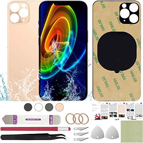 ReuWeu Rear Back Screen Glass Cover Replacement Compatible with iPhone 11 Pro Max 6.5 + Professional Tools (Matte Gold)