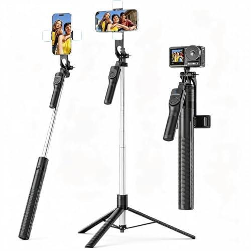 74.8 Tripod Stand for iPhone/Android,Extendable Selfie Stick with Wireless Remote & Dual fill lights,360° Rotation Travel Phone Tripods for Content Creator Tiktok Vlog Video Recording