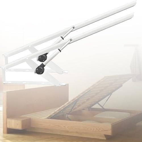Nicvrea Mecanismo Eléctrico de Elevación de Cama, Mecanismo de Elevación de Cama con Canapé, 2 Elevadores de Cama de Acero Resistentes, Bisagras de Resorte Plegables White-110cm