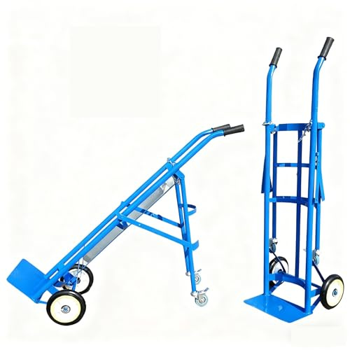 Carro Plegable para Tanque de Oxígeno con 4 Ruedas y Cadenas de Seguridad, Carro Rodante para Cilindros de Gas, Transportador Individual para Botella de Oxígeno de 40L para Soldadura Industrial(Blue)