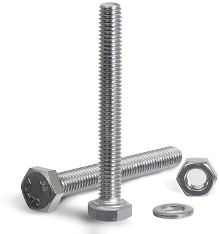 KINETOX 25 pack Boulons à Tête Hexagonale M6x60mm Boulon Inox DIN 933 Boulons à Six Pans Avec joint écrous Acier Inoxydable A2 V2A Vis Entièrement Filetée de Bâtiments Assemblage de Meubles Bricolage