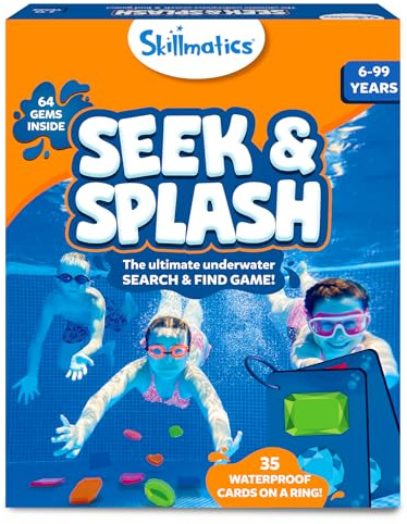 Skillmatics Seek & Splash, Pool Toys, Gem Hunt Diving Game, Gift for Kids | 64 Colourful Gems, Search & Find, Swimming Pool Fun, Outdoor Summer Activity for Boys & Girls Ages 6, 7, 8, 9, 10, 11 & Up