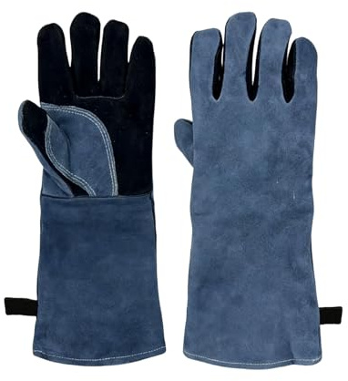 Hitzebeständiger Leder Grillhandschuhe, Schweißhandschuhe, Ofenhandschuhe, mit Aufhängung, Kaminhandschuhe Feuerfeste Hitzeschutz Handschuhe, für Grill Grillplatz und Küche