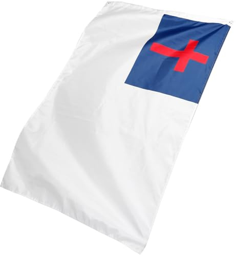 HOMSFOU Drapeau Croix Chrétienne Extérieur en Polyester Solide Drapeau Décoratif de Jardin Anneaux Métalliques Ornement pour Jardin Église et Décoration Extérieure et Culte