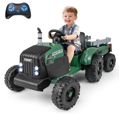 Maxmass 24V Ride on Tractor and Trailer, Battery Powered Electric Construction Vehicle with Remote Control, Horn, Music, Wireless, Kids Ride on Bulldozer Electric Car for 3-8 Years Old (Dark Green)