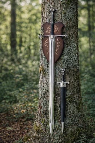 Thommys Things NEU Herr Der Ringe Anduril Schwert Lang Inkl. Wandhalterung Und Dolch Mit Dolchscheide Edelstahl Klingen Für Cosplay Replik Set Thema Film Movie Fans Merch Mittelerde, 130cm