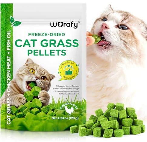Pellet di erba per gatti liofilizzati, supporta la normale digestione, favorisce il naturale declino dei peli, regola per masticare naturalmente, fornisce respiro fresco, sapore di pollo 120 g