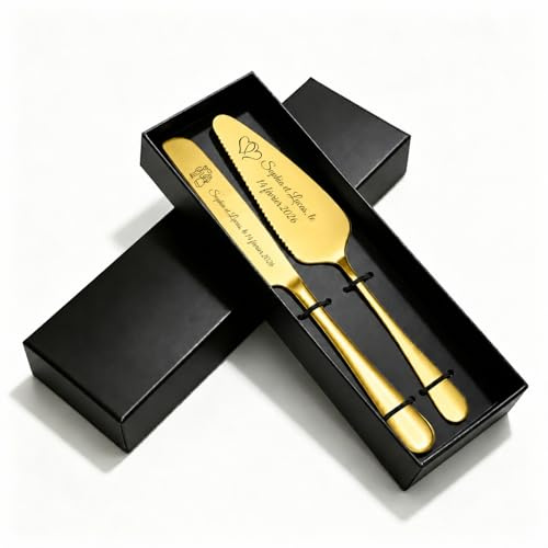 Couteau Mariage Personnalisé Gravé Date pour Couple, Pelle à Gâteau Or1 | Service de découpe inoxydable, Idée cadeau pour anniversaire, Saint-Valentin, Noël