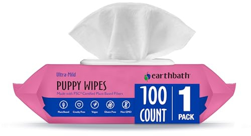 Earthbath Puppy Grooming Wipes, Pack of 100 | Dog Wipes for Paws and Butt, Made in USA