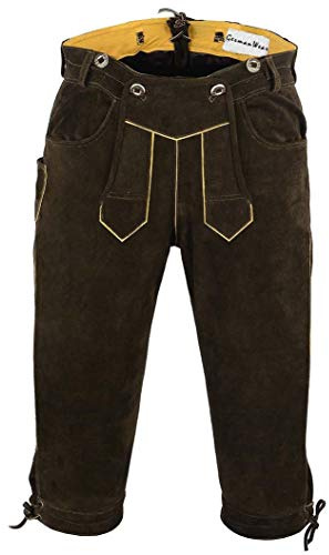 German Wear Trachten Lederhose Rindsvelour Oktoberfest Ohne Stickerei, Größe:50, Farbe:Dunkelbraun