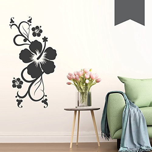 WANDKINGS Wandtattoo Hibiskus Blumenranke 25 x 50 cm dunkelgrau - erhältlich in 33 Farben