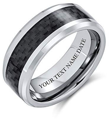Bling Jewelry Personalisierte Geometrische Muster Grau Schwarz Carbon Fiber Inlay Paare Titanium Hochzeit Band Ringe 8Mm Individuelle Gravur