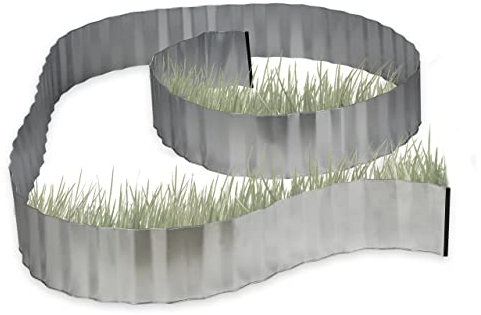 2X Rasenkante verzinkt, Beetumrandung Metall, Beeteinfassung als Wurzelsperre, LxH: 5 m x 16 cm, flexibel, Silber, grau