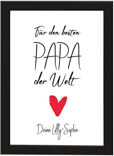Personalisiertes Vatertagsgeschenk Poster DIN A4 Für den besten Papa der Welt, gerahmt mit schwarzem Bilderrahmen, Geschenkidee, Vatertag, Poster mit Rahmen, Weihnachten, Personalisierbare Poster