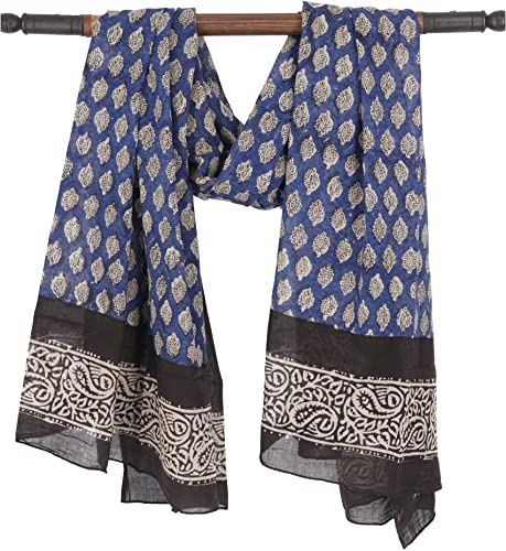 GURU SHOP Leichter Pareo, Sarong, Handbedrucktes Baumwolltuch, Herren/Damen, Blau Kombination 11, Baumwolle, Size:One Size, 190x120 cm