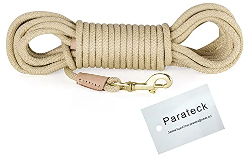 Schleppleine für Große Hunde 10M Hundeleine Trainingsleine Hund Runde Gummierte Griff rutschfeste und Robuste Trainingsleine Karabiner aus Messing (10m, Beige)
