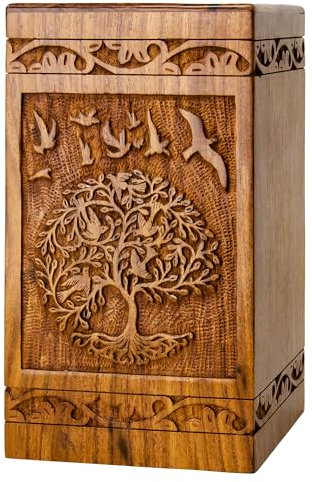 INTAJ Urna de madera del árbol de la vida para cenizas humanas, capacidad de 115 libras, adecuada para entierro para hombres, mujeres, mamá, papá, mini urna de cremación de recuerdo de palisandro para