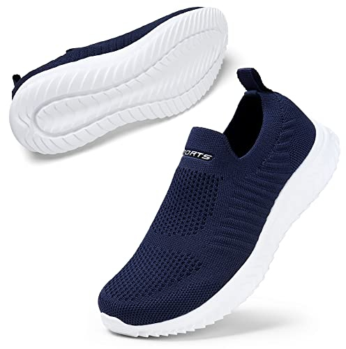 STQ Damen Slip on Schuhe Atmungsaktiv Bequem Mesh Leichte Turnschuhe Memory Foam Sneakers Dunkelblau 41 EU