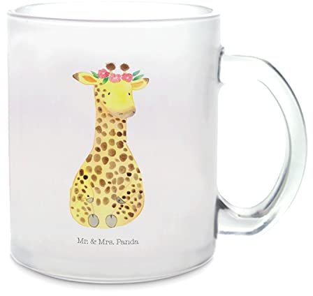Mr. & Mrs. Panda Teetasse Giraffe Blumenkranz - Geschenk, Selbstliebe, Teetasse aus Glas, Afrika, Freundin, Wildtiere, Glas Teetasse, Teeglas,