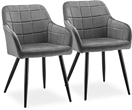 CLIPOP Esszimmerstühle 2er Set Stühle mit Armlehne, Samt Bezug, Esszimmerstuhl Küchenstuhl Polsterstuhl, Stühle für Esszimmer (Samt Grau, 2er Set)