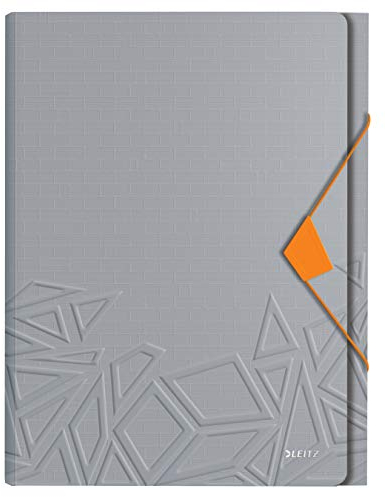 Leitz Projektmappe in A4 Format, 5 Fächer, Gummibandverschluss, Kapazität für 250 Blatt, Grau, Urban Chic, 39970088