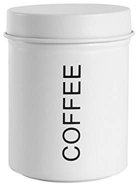 Harbour Housewares Round Metal Coffee Storage Canister - Matte White - Pack of 1 - Retro Kitchen Storage Grounded Coffee Caddy Preserve Food Tin Bin Container Jars Airtight Lid