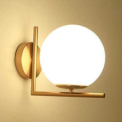 Mengjay runde Glas Wandleuchte,Wandlampe E27 Glas Wandleuchte Industrie Industrial Loft Leuchten Glasschirm Kugelwandleuchten für Bett, Flur, Treppenhaus, Wohnzimmer,Golden
